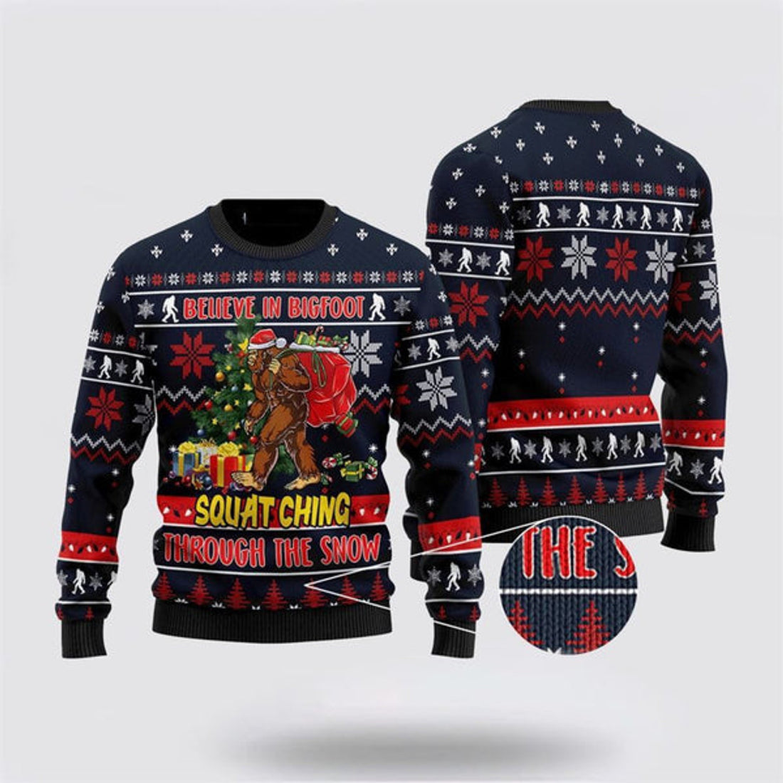 FUNSTUFFPRINT Bigfoot Squats Through The Snow Ugly Christmas Sweater For Men, Best Gift For Christmas, Christmas Fashion Winter Ugly Sweater