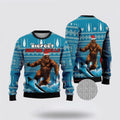 FUNSTUFFPRINT Bigfoot Surfing Swells Ugly Christmas Sweater – Best Gift For Christmas Ugly Sweater