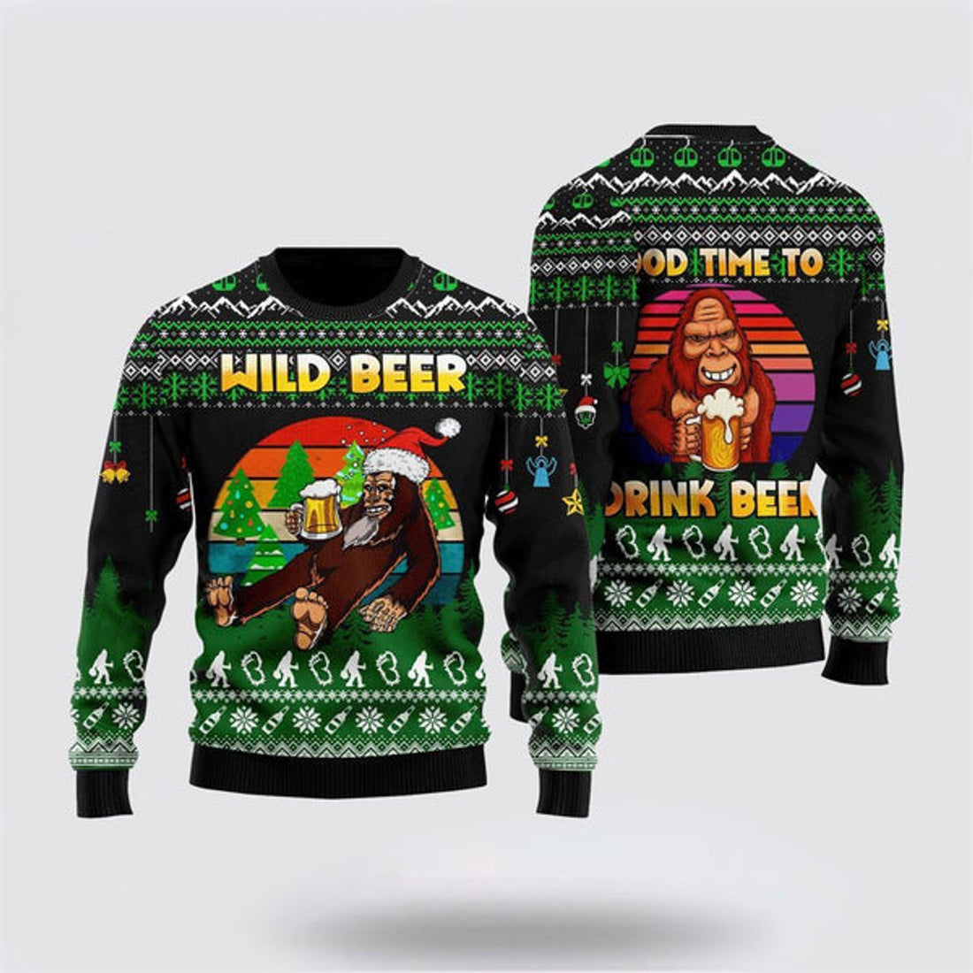 FUNSTUFFPRINT Bigfoot Sweater, Wild Beer Ugly Christmas Sweater For Men, Best Gift For Christmas, Christmas Fashion Winter Ugly Sweater