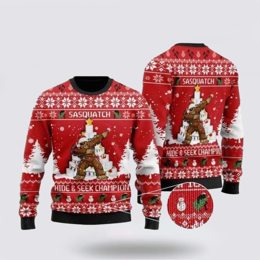 FUNSTUFFPRINT Bigfoot Ugly Christmas Sweater - Gift For Ugly Sweater Lovers Ugly Sweater