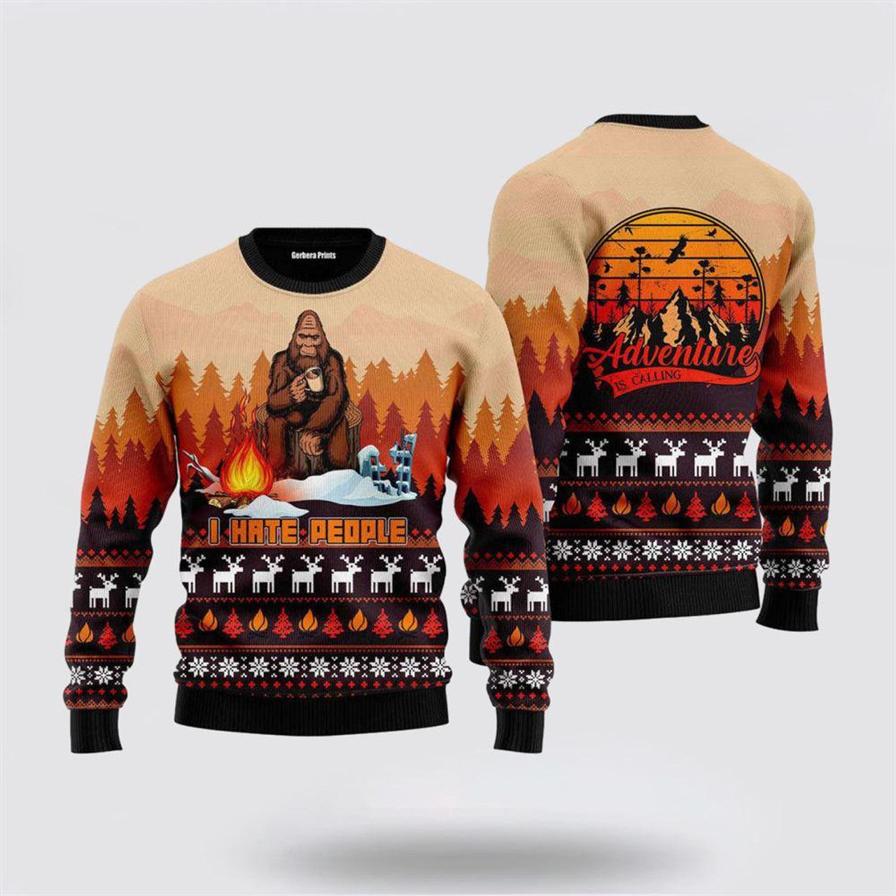 FUNSTUFFPRINT Bigfoot Ugly Christmas Sweater Men & Women s Camping Hate People – Gifts For Bigfoot Lovers Ugly Sweater