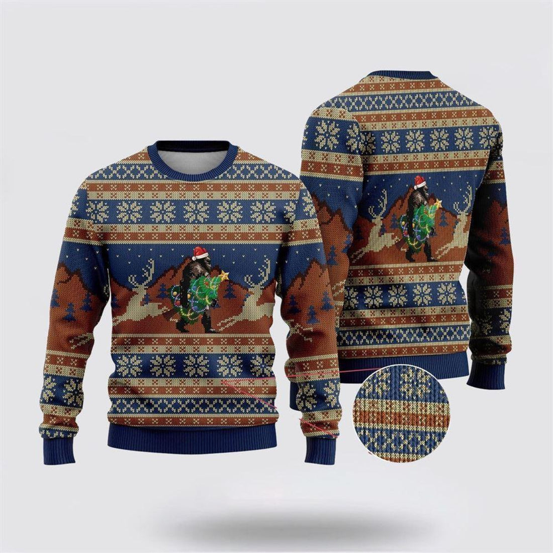 FUNSTUFFPRINT Bigfoot Wearing Christmas Hats Ugly Christmas Sweater – Best Gift For Christmas Ugly Sweater