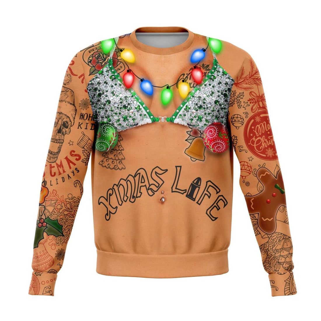 FUNSTUFFPRINT Bikini Xmas Life Tattoo Christmas Ugly Sweater, Christmas Sweater, Ugly Sweater, Funny Xmas Sweaters Ugly Sweater