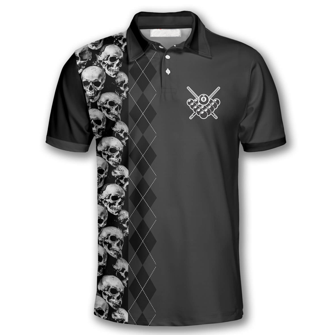 Billiard I Beat People With A Stick Pool Player Skull Argyle Pattern Billiard Shirts for Men Billiard Polo Shirt
