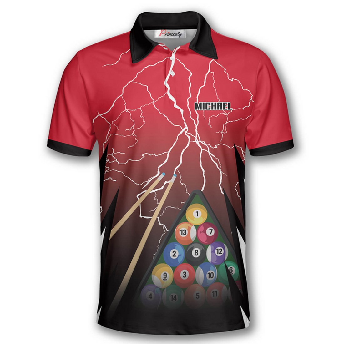 Custom Thunder Lightning Red Version Custom Billiard Shirts for Men, Men's Billiard Polo Shirts
