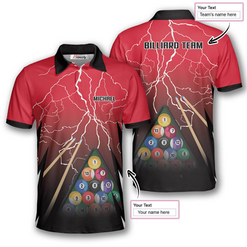 Custom Thunder Lightning Red Version Custom Billiard Shirts for Men, Men's Billiard Polo Shirts