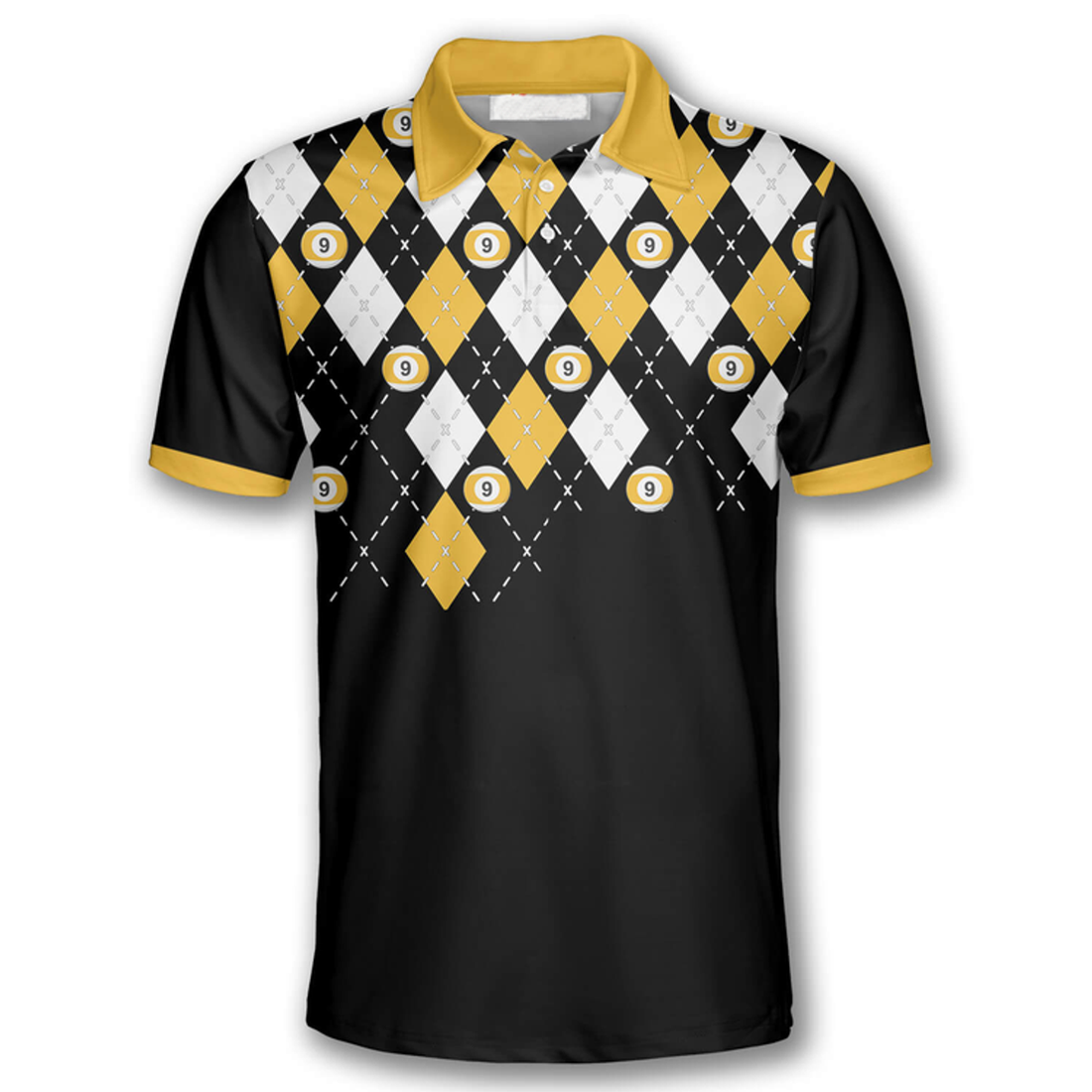 Custom 9 Ball Skull Argyle Pattern Custom Billiard Shirts For Men, Team A Custom Name Billiard