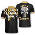 Custom 9 Ball Skull Argyle Pattern Custom Billiard Shirts For Men, Team A Custom Name Billiard