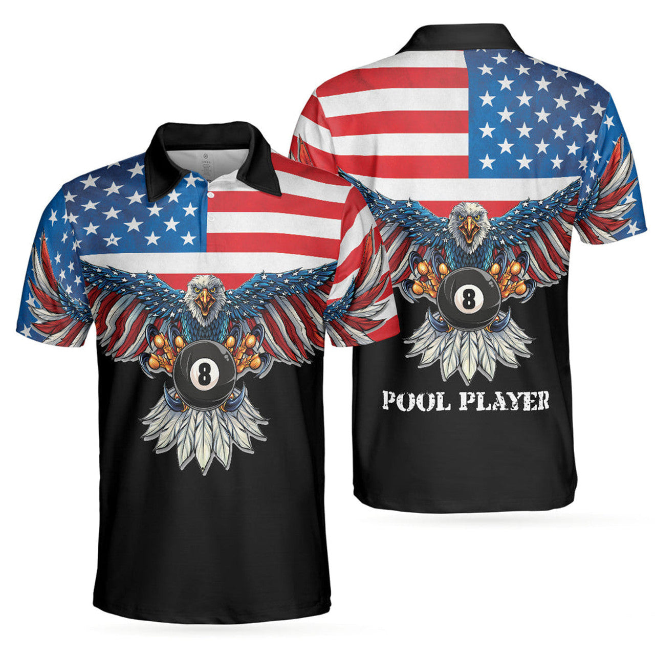 Custom 3D All Over Print Billiards American Eagle Golf Polo Shirt For Men - Gifts For Golfers Men