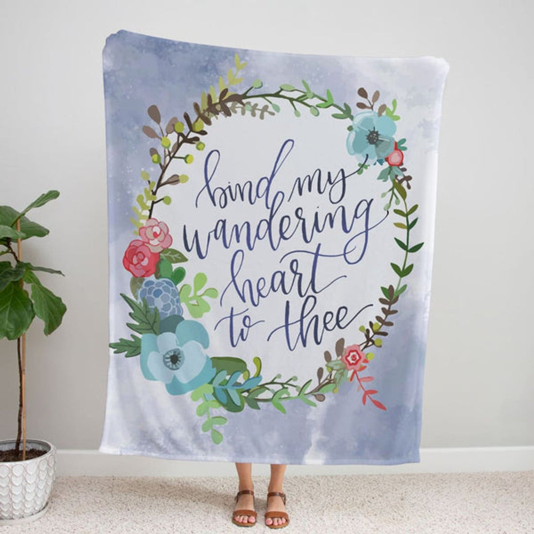 FUNSTUFFPRINT Bind My Wandering Heart To Thee Fleece Blanket - Christian Blanket - Bible Verse Blanket