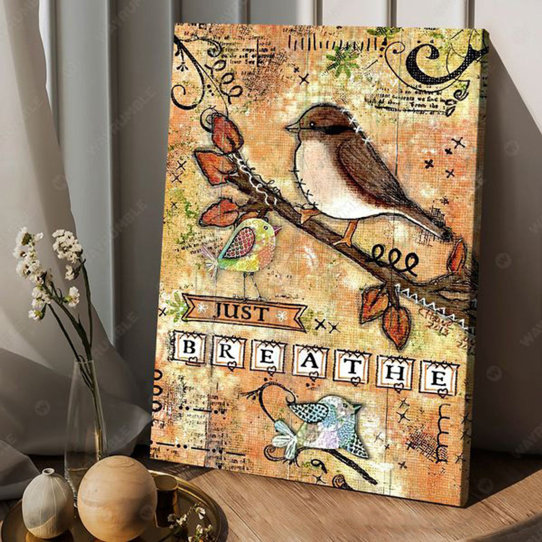 Bird Poster, Just Breathe, Poster Decor, Wall Poster Poster and Canvas
