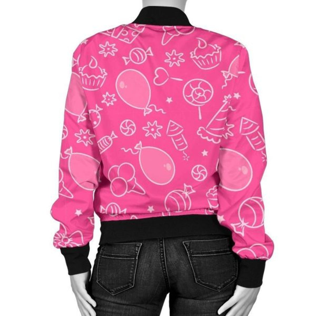 FUNSTUFFPRINT Birthday Print Pattern Women Casual 3D Bomber Jacket