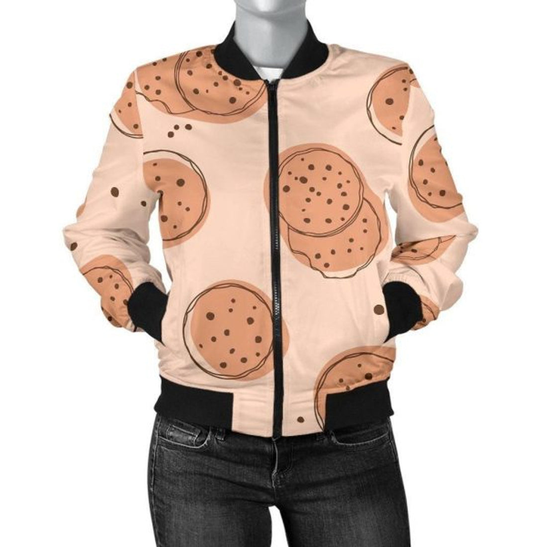 FUNSTUFFPRINT Biscuit Cookie Print Pattern Women Casual 3D Bomber Jacket