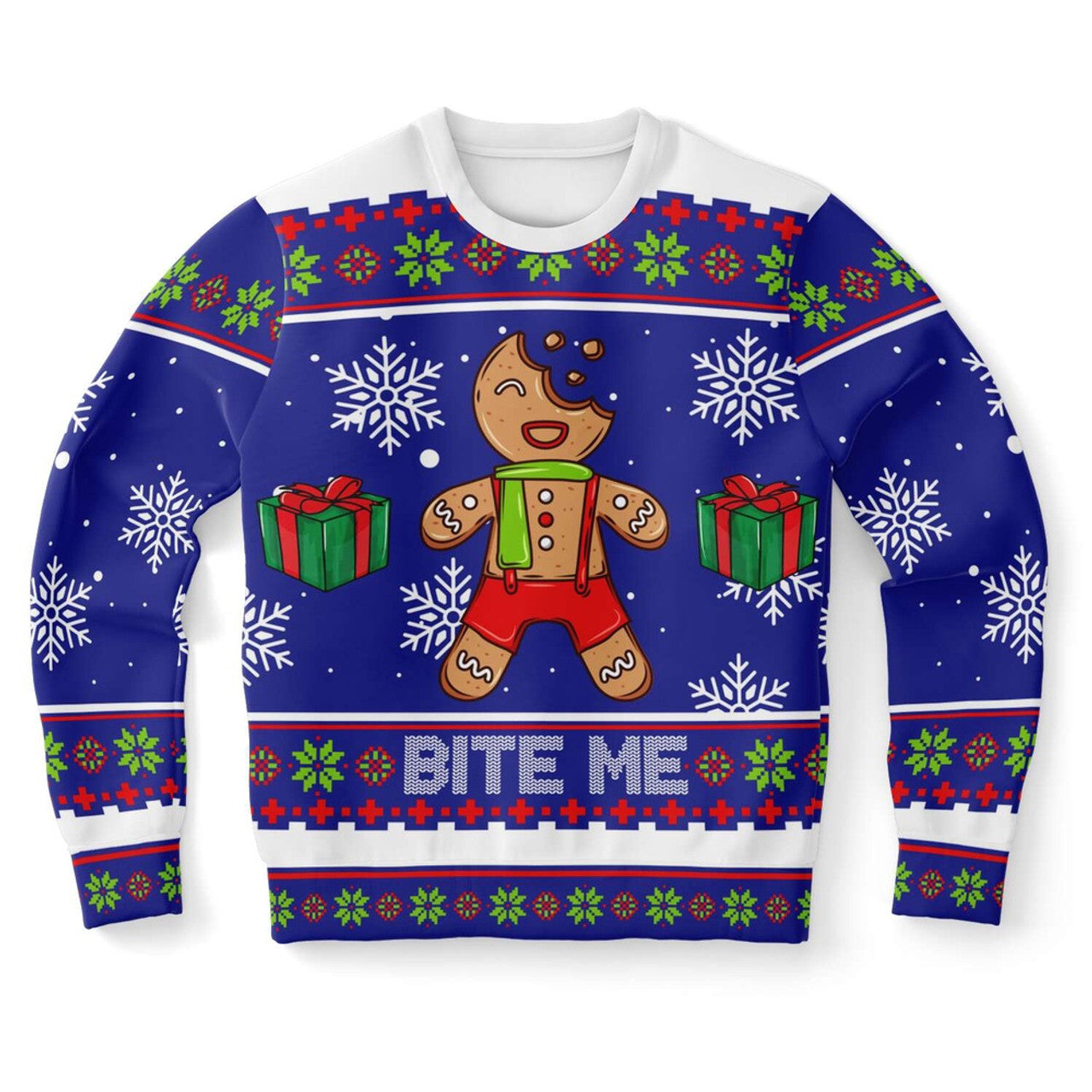 FUNSTUFFPRINT Bite me Gingerbread Ugly Christmas Sweater, Christmas Sweater, Ugly Sweater, Funny Xmas Sweaters Ugly Sweater