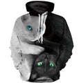FUNSTUFFPRINT Cat 3D All Over Hoodie Black And White 3D Hoodie and Zip Hoodie