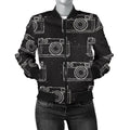 FUNSTUFFPRINT Black Camera Print Pattern Women Casual 3D Bomber Jacket