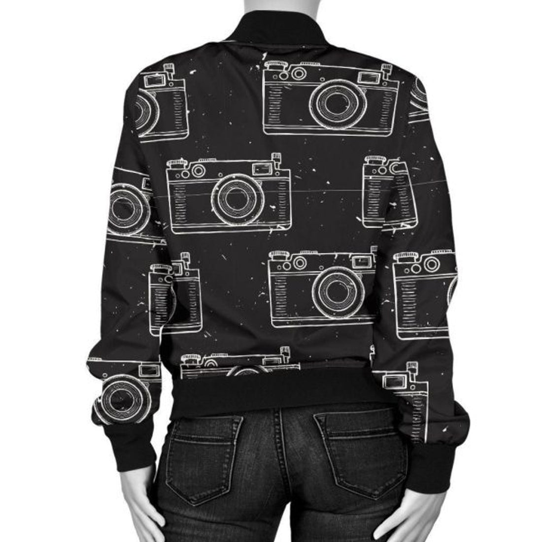FUNSTUFFPRINT Black Camera Print Pattern Women Casual 3D Bomber Jacket