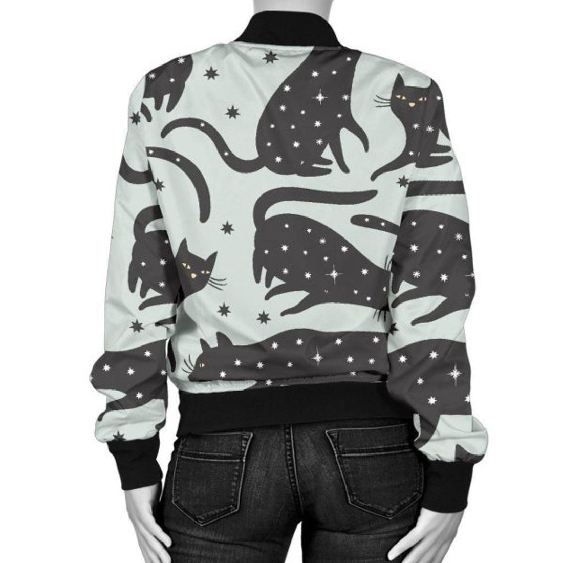 FUNSTUFFPRINT Black Cat Print Pattern Women Casual 3D Bomber Jacket
