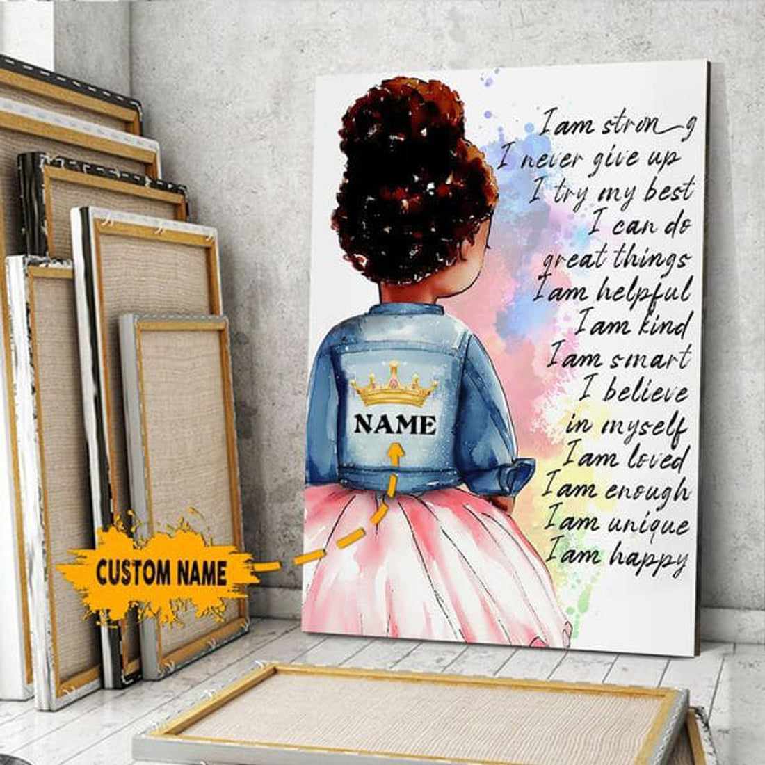 Custom Black Girl Poster, Ballet Dancer, I Am Strong, I Never Give Up, I Try My Best, I Can Do Great Thing Customized Personalized NAME Poster and Canvas
