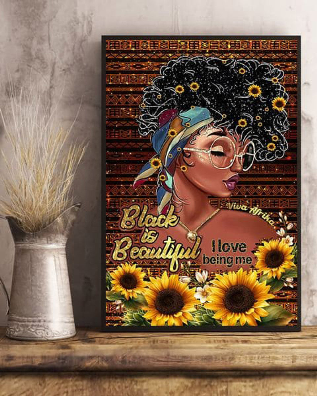 Black Girl Poster, Black Is Beautiful I Love Being Me Vica Afrika, Sunflower Lover Poster and Canvas