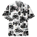 Black And White Tractor Hawaiian Shirt, Farm aloha Hawaiian shirt for men, Women