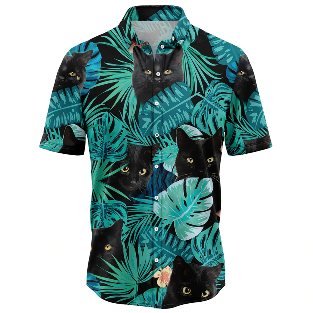 Black Cat Tropical Hawaiian Shirt, Summer Hawaiian Shirts for Men, women Aloha Beach Shirt