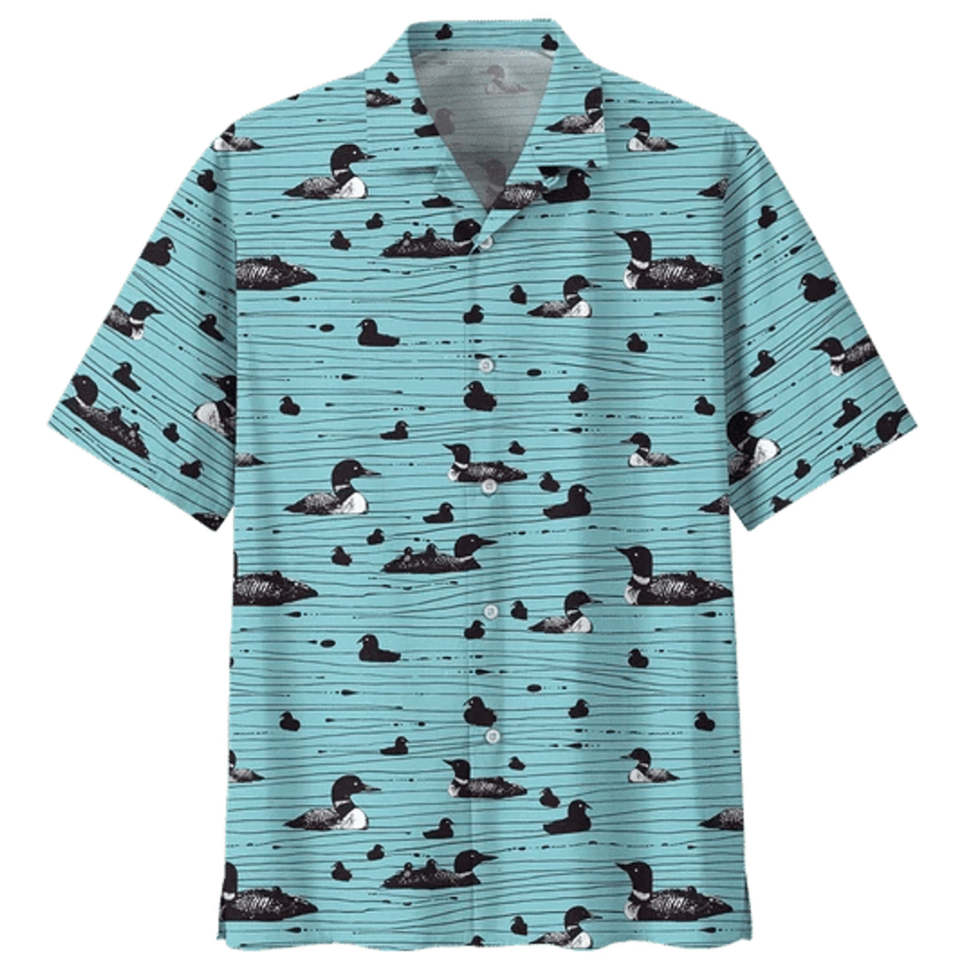 Duck Hawaiian Shirt, Duck Button Up Shirt- Short Sleeve Summer Shirt, Black Duck Hawaiian Shirt