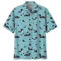 Duck Hawaiian Shirt, Duck Button Up Shirt- Short Sleeve Summer Shirt, Black Duck Hawaiian Shirt