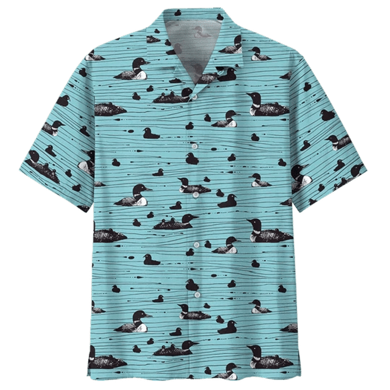 Duck Hawaiian Shirt, Duck Button Up Shirt- Short Sleeve Summer Shirt, Black Duck Hawaiian Shirt