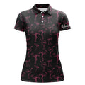 Custom Black Womens Golf Polo Shirt Neon Pink Flamingos Pattern Custom Team Flamingo Golf Shirts, Best Gift For Women