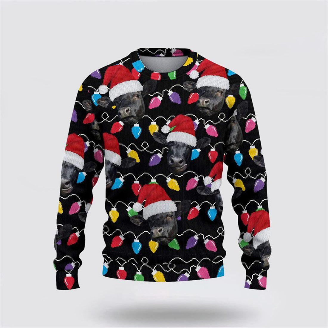 FUNSTUFFPRINT Black Angus Christmas Ugly Sweater, Gifts For Farmers, Rural Lovers Ugly Sweater