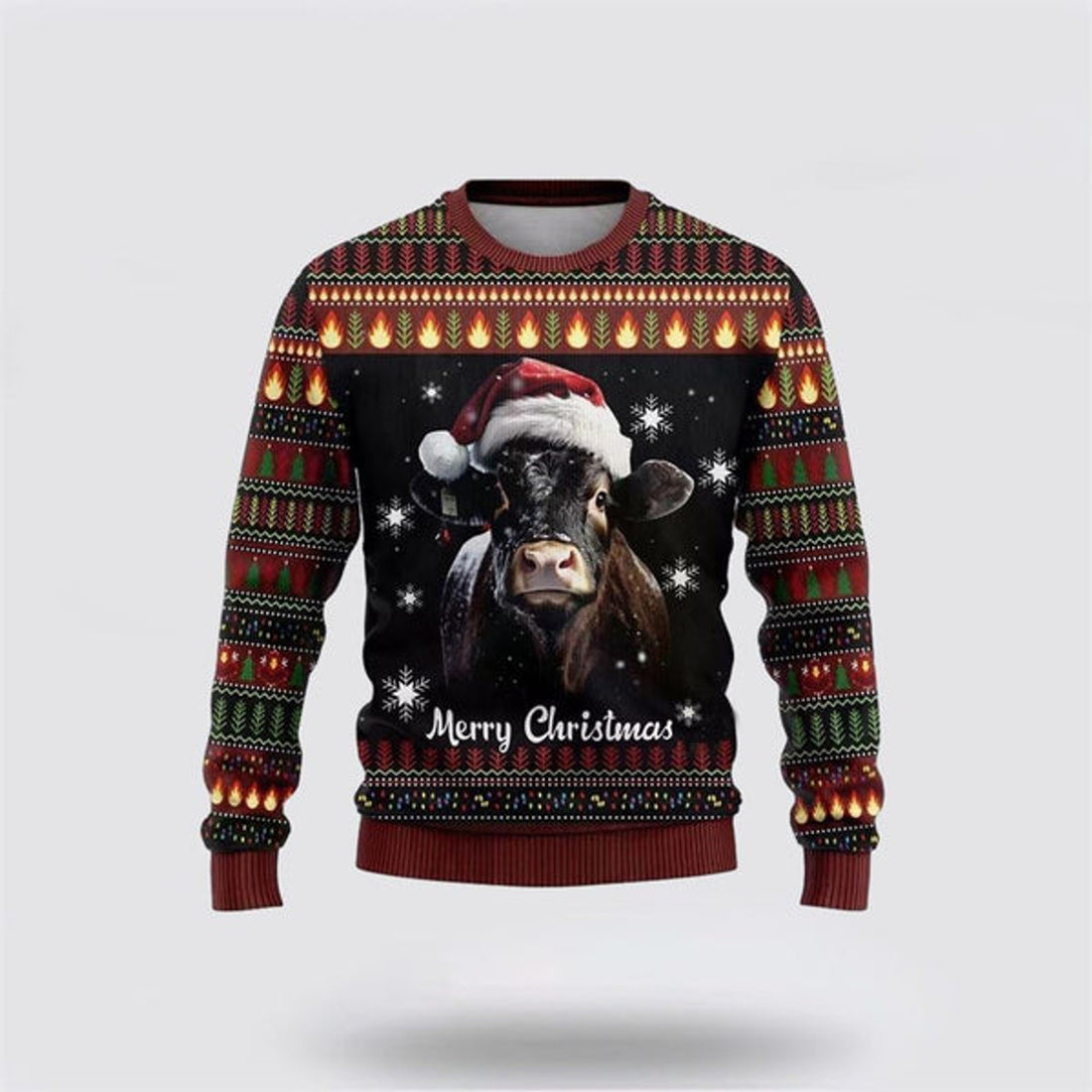 FUNSTUFFPRINT Black Angus Cows Ugly Christmas Sweater, Farm Sweater, Christmas Gift, Best Winter Outfit Christmas Ugly Sweater