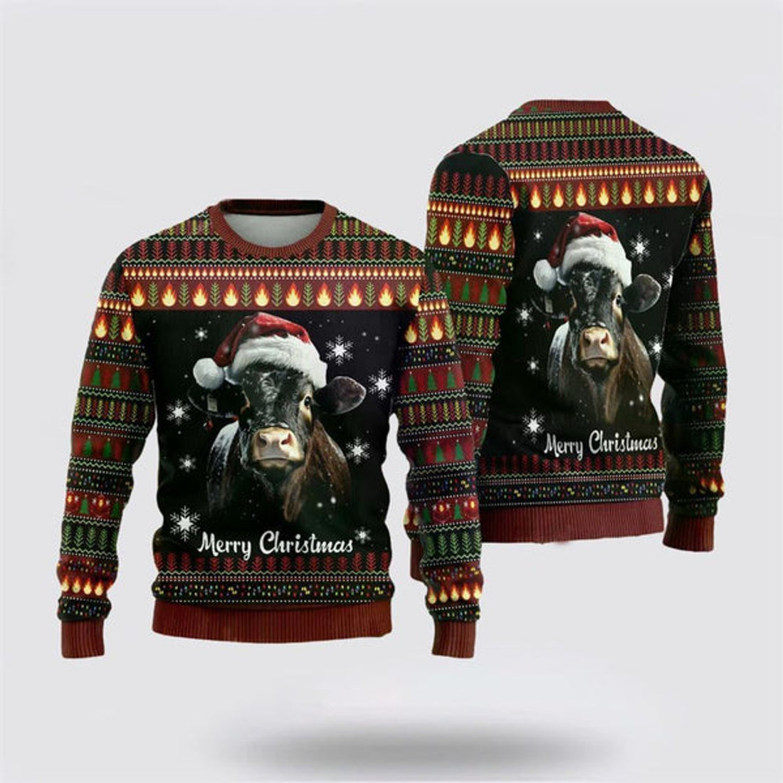 FUNSTUFFPRINT Black Angus Cows Ugly Christmas Sweater, Farm Sweater, Christmas Gift, Best Winter Outfit Christmas Ugly Sweater
