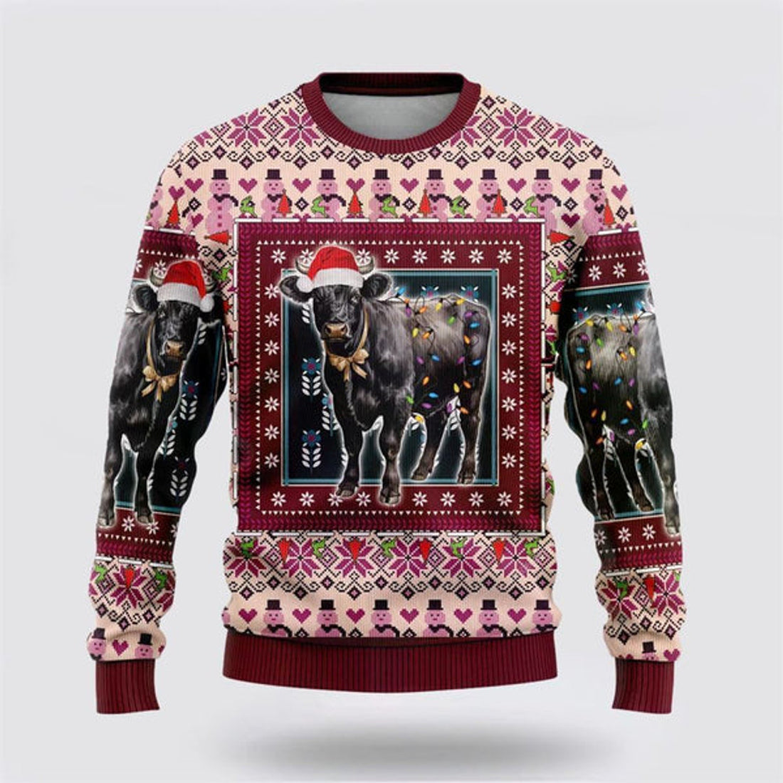 FUNSTUFFPRINT Black Angus Cowss Ugly Christmas Sweater, Farm Sweater, Christmas Gift, Best Winter Outfit Christmas Ugly Sweater
