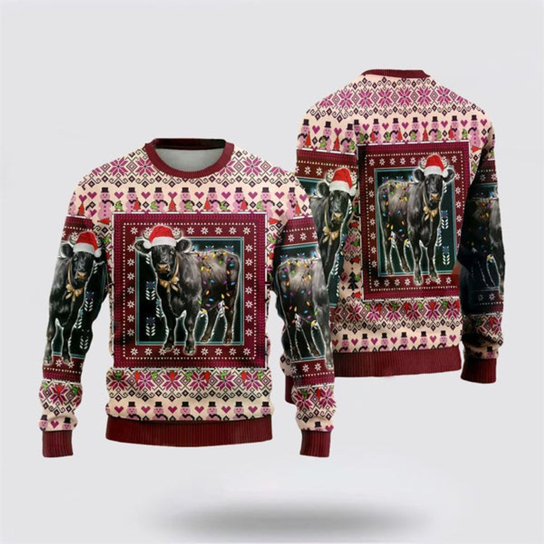 FUNSTUFFPRINT Black Angus Cowss Ugly Christmas Sweater, Farm Sweater, Christmas Gift, Best Winter Outfit Christmas Ugly Sweater