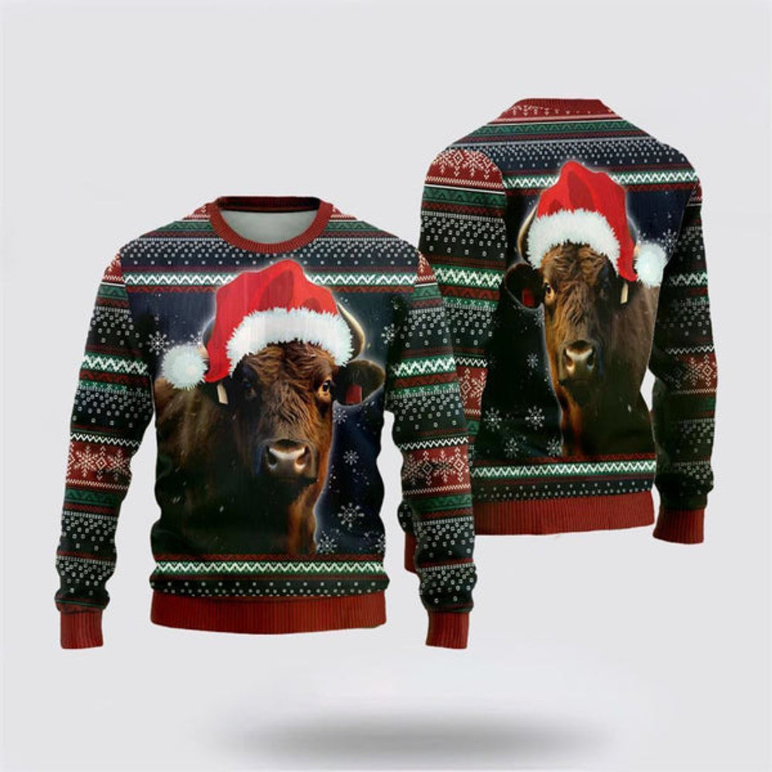 FUNSTUFFPRINT Black Angus Ugly Christmas Sweater, Farm Sweater, Christmas Gift, Best Winter Outfit Christmas Ugly Sweater