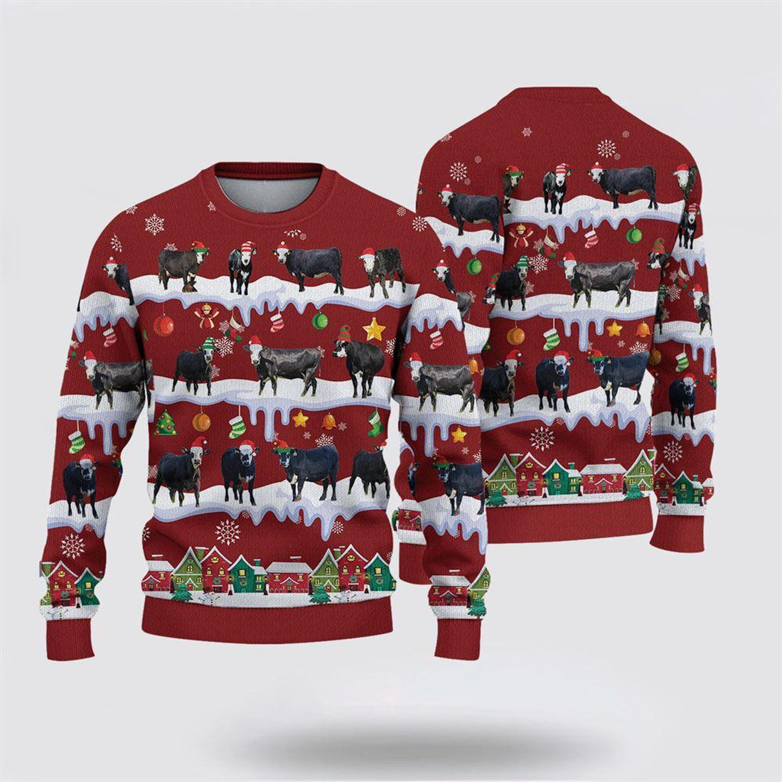 FUNSTUFFPRINT Black Baldy Christmas Knitted Sweater, Gifts For Farmers, Rural Lovers Ugly Sweater