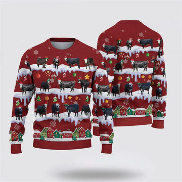 FUNSTUFFPRINT Black Baldy Christmas Knitted Sweater, Gifts For Farmers, Rural Lovers Ugly Sweater
