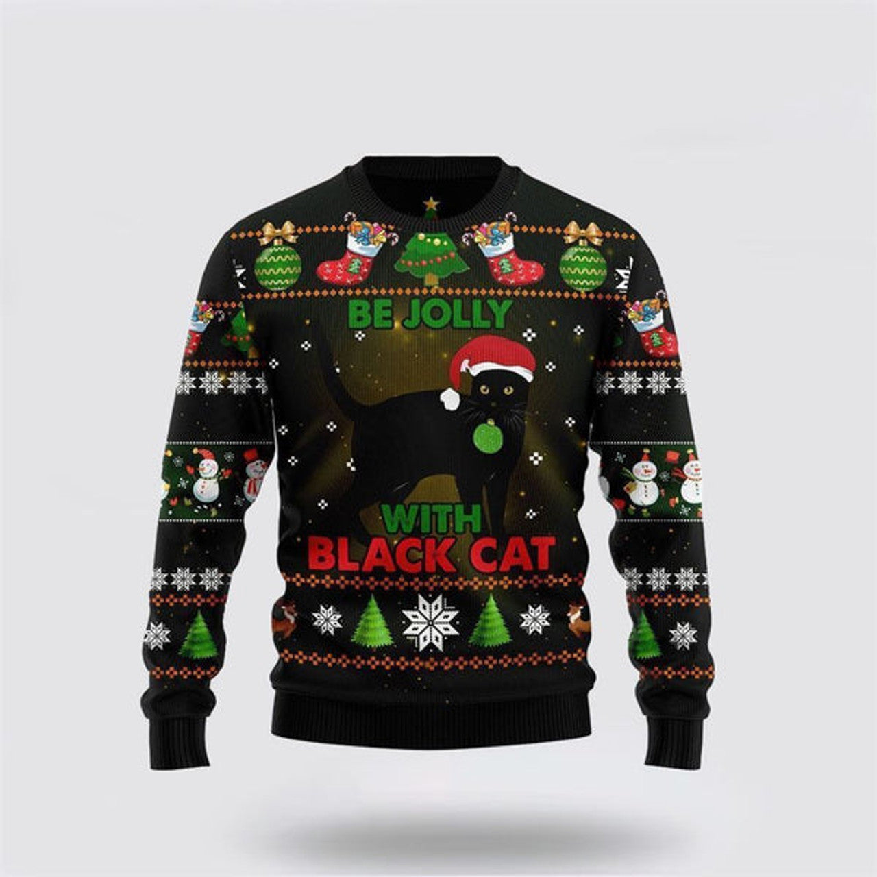 FUNSTUFFPRINT Black Cat Be Jolly Ugly Christmas Sweater For Men And Women, Best Gift For Christmas, Christmas Fashion Winter Ugly  Sweater