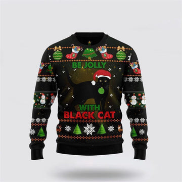 FUNSTUFFPRINT Black Cat Be Jolly Ugly Christmas Sweater For Men And Women, Best Gift For Christmas, Christmas Fashion Winter Ugly  Sweater
