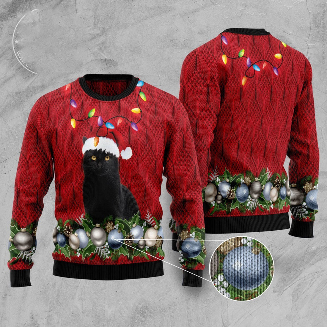 FUNSTUFFPRINT Black Cat Christmas Beauty Ugly Christmas Sweater, Christmas Cat Ugly Sweater, Ugly Cat Xmas Sweater Ugly Sweater