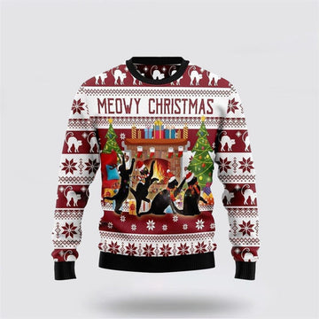FUNSTUFFPRINT Black Cat Christmas Dancing Ugly Christmas Sweater For Men And Women, Best Gift For Christmas, Christmas Fashion Winter Ugly  Sweater