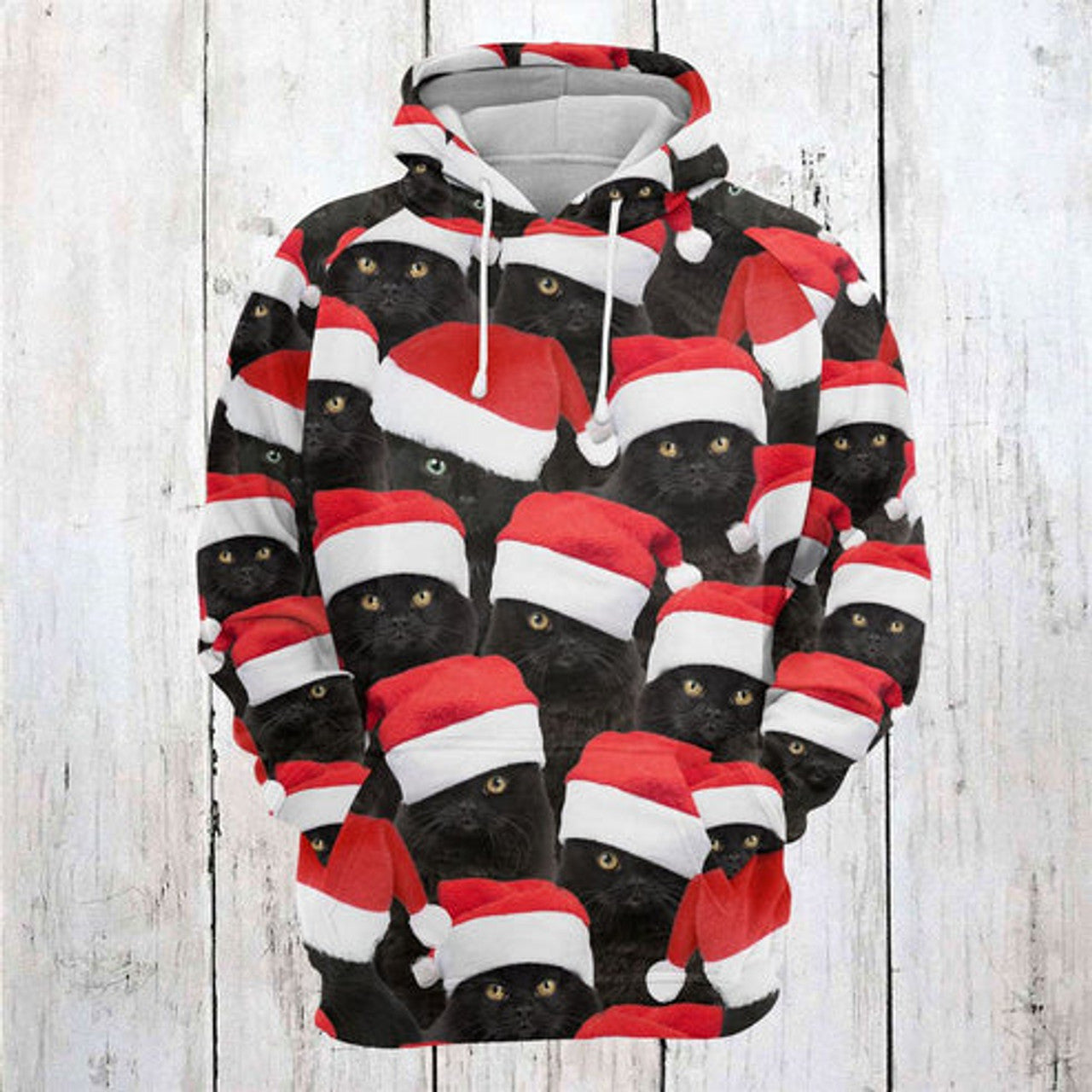 FUNSTUFFPRINT 3D Black Cat Christmas Group All Over 3D Hoodie and Zip Hoodie