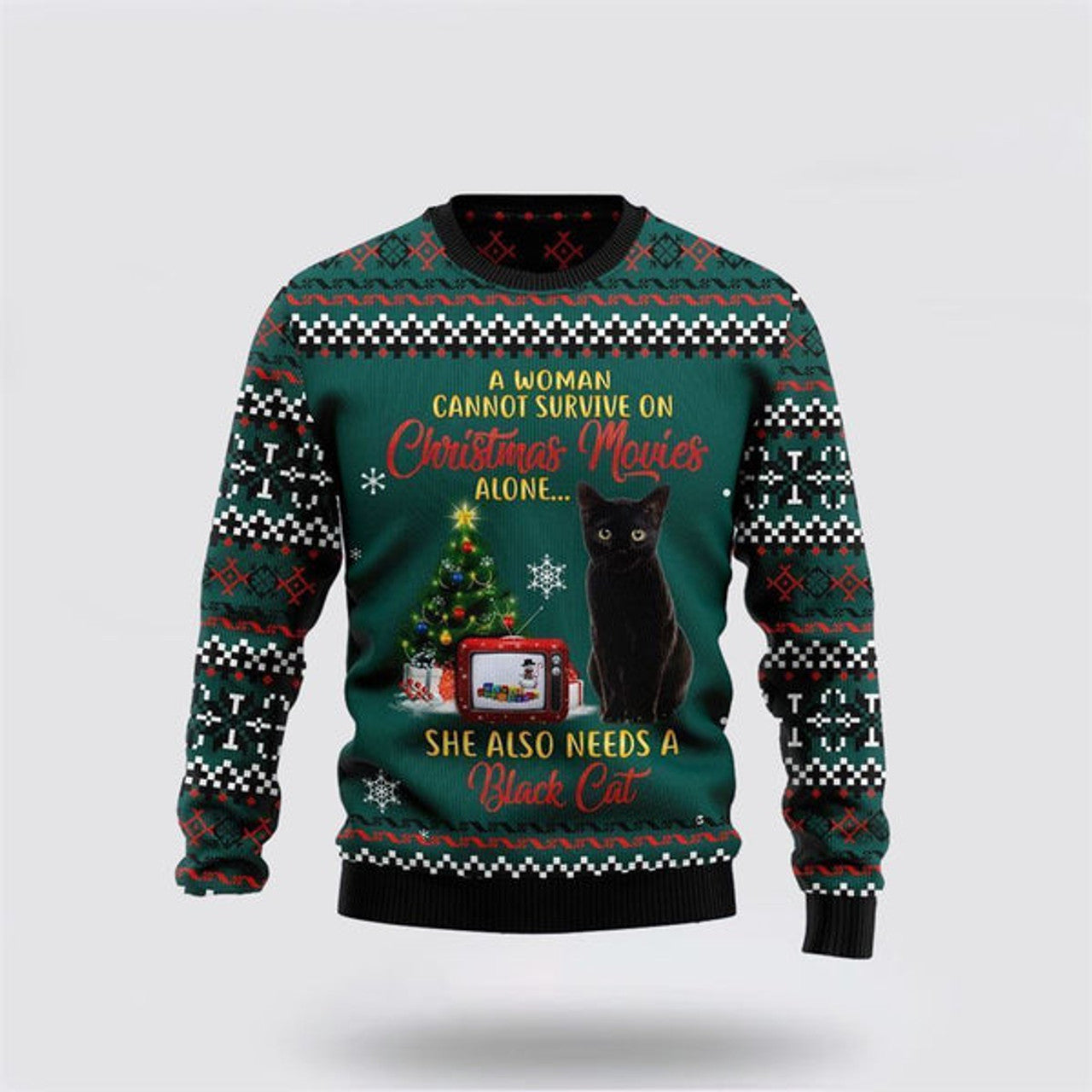 FUNSTUFFPRINT Black Cat Christmas Movie Ugly Christmas Sweater For Men And Women, Best Gift For Christmas, Christmas Fashion Winter Ugly  Sweater