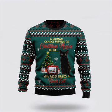 FUNSTUFFPRINT Black Cat Christmas Movie Ugly Christmas Sweater For Men And Women, Best Gift For Christmas, Christmas Fashion Winter Ugly  Sweater