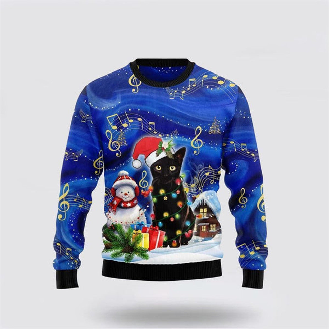 FUNSTUFFPRINT Black Cat Christmas Night Funny Family Ugly Christmas Sweater For Men And Women, Best Gift For Christmas, Christmas Fashion Winter Ugly  Sweater