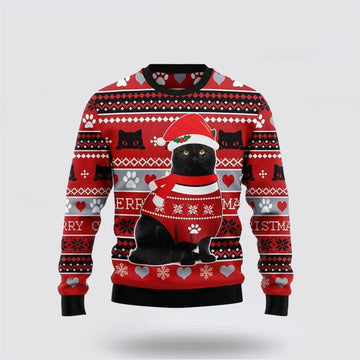 FUNSTUFFPRINT Black Cat Christmas Pattern Ugly Christmas Sweater For Men And Women, Best Gift For Christmas, Christmas Fashion Winter Ugly  Sweater