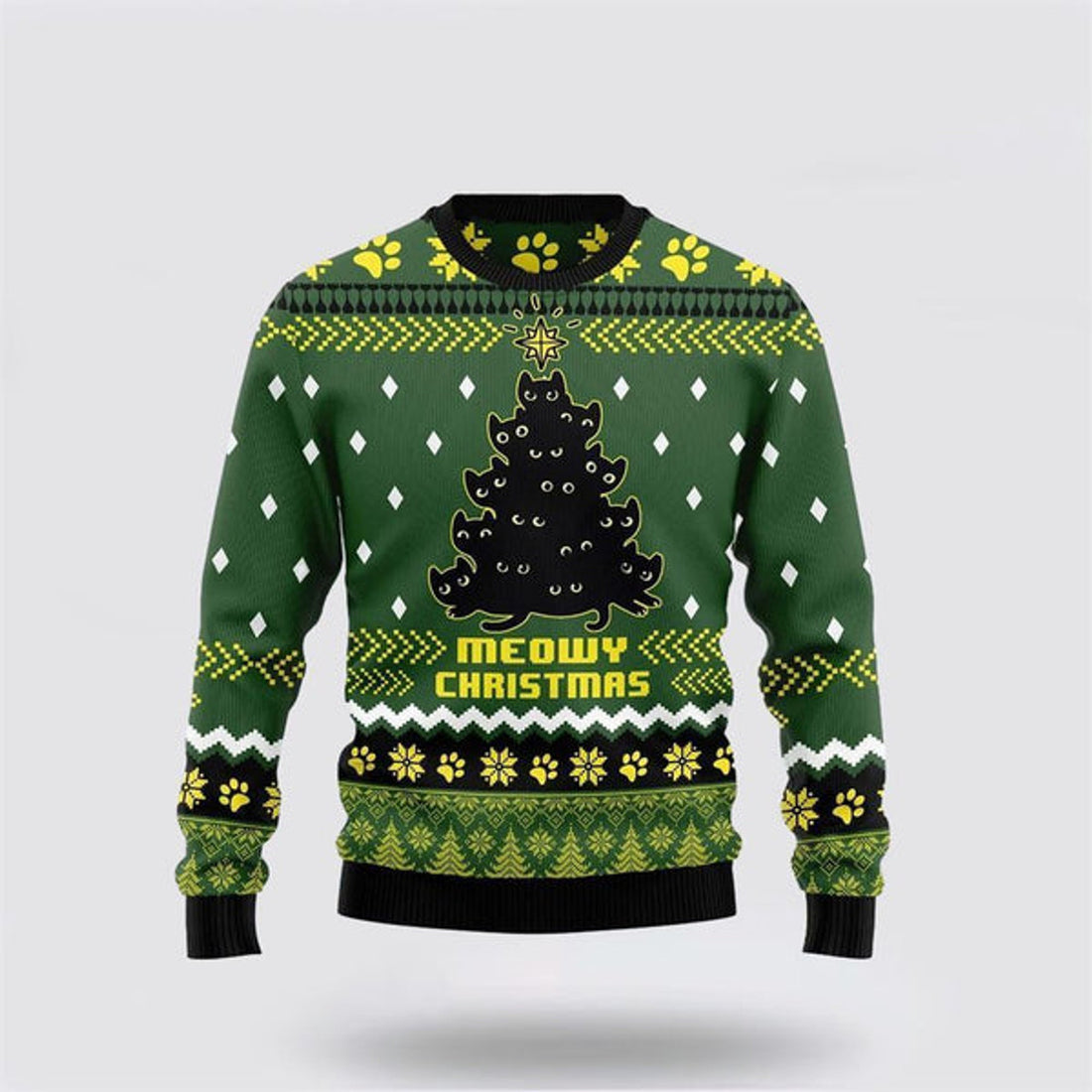 FUNSTUFFPRINT Black Cat Christmas Tree Funny Family Ugly Christmas Sweater For Men And Women, Best Gift For Christmas, Christmas Fashion Winter Ugly  Sweater