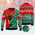 FUNSTUFFPRINT Black Cat Christmas Tree Led Light Ugly Christmas Sweater, Christmas Cat Ugly Sweater, Ugly Cat Xmas Sweater Ugly Sweater