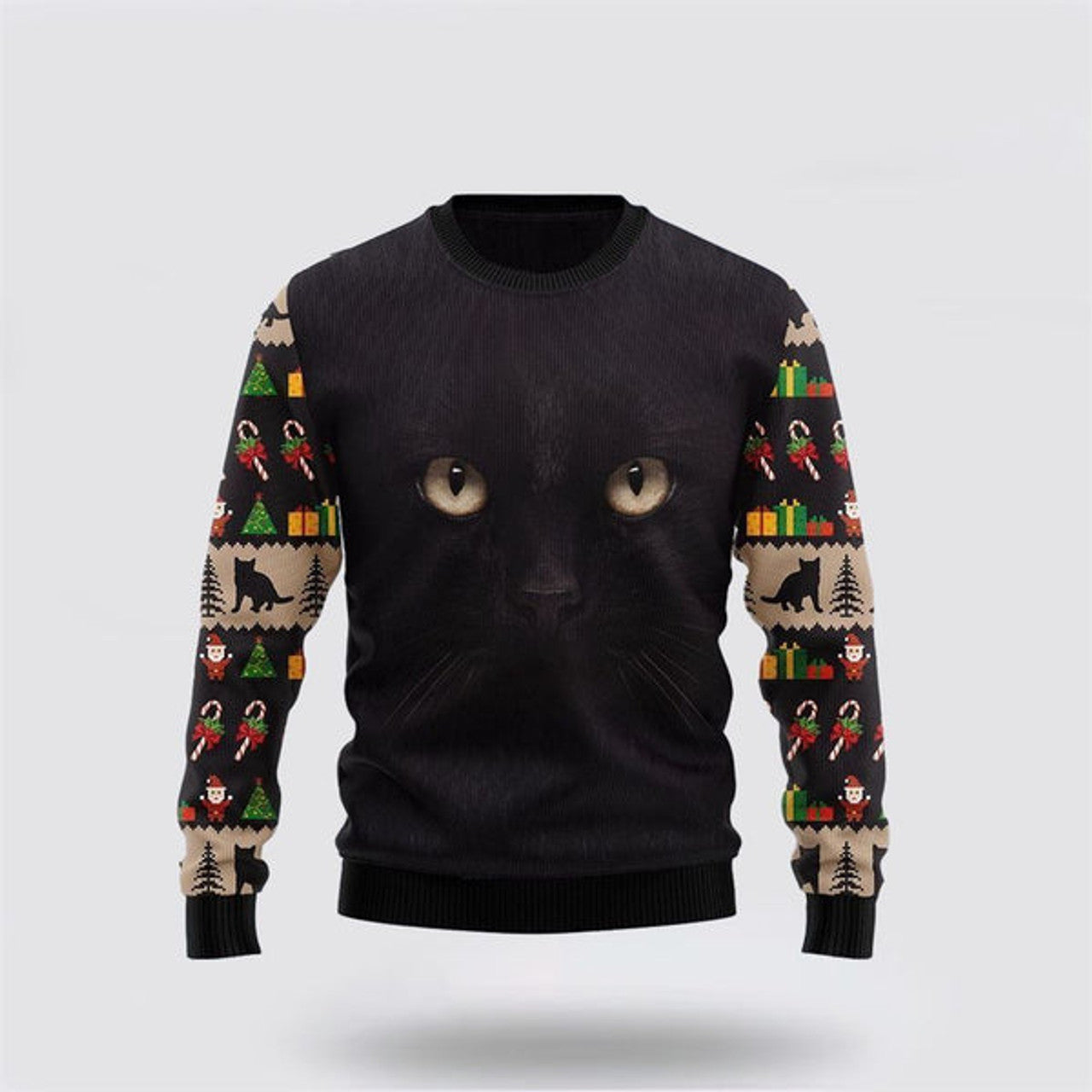 FUNSTUFFPRINT Black Cat Cute Face Ugly Christmas Sweater For Men And Women, Best Gift For Christmas, Christmas Fashion Winter Ugly  Sweater